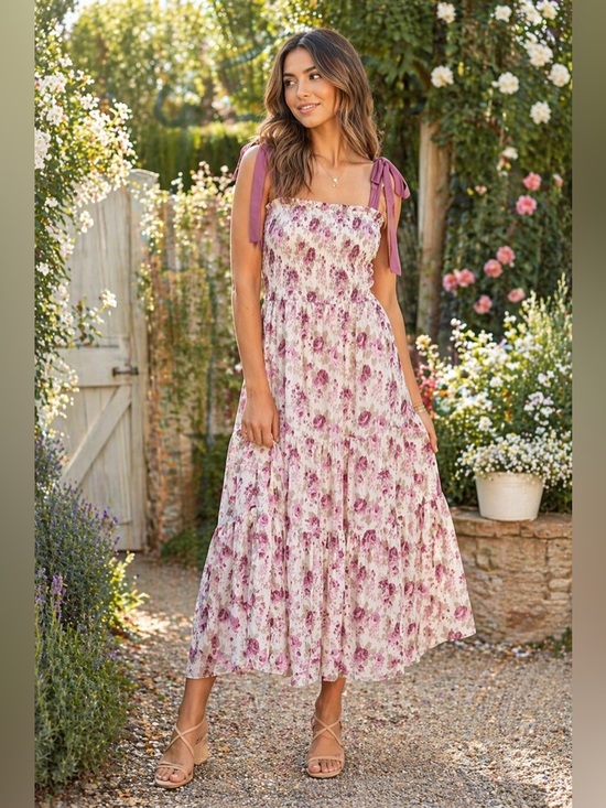 Altar'd State Dresses & Skirts - Altar’d State Floral Smocked Midi Dress Size XS Cottagecore Tie Strap